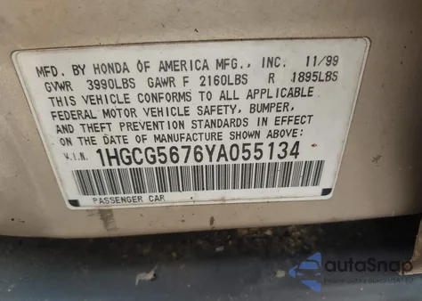 2000 Honda Accord 2.3 Se from USA, damaged, VIN 1HGCG5676YA055134
